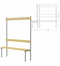 Скамья с вешалкой, спинкой П-091Д/1,5 (1818х1480х370 мм), 11 крючков, дерево, металлокаркас